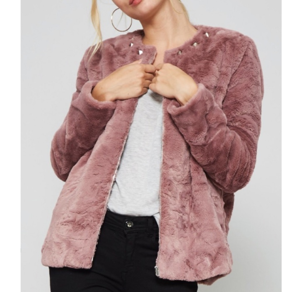 Mauve faux fur Rockstud jacket